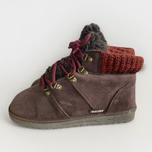 MUKLUKS Women’s Lace Up  Harmony Ankle Boots SZ 10 Brown Faux Suede/Faux Fur